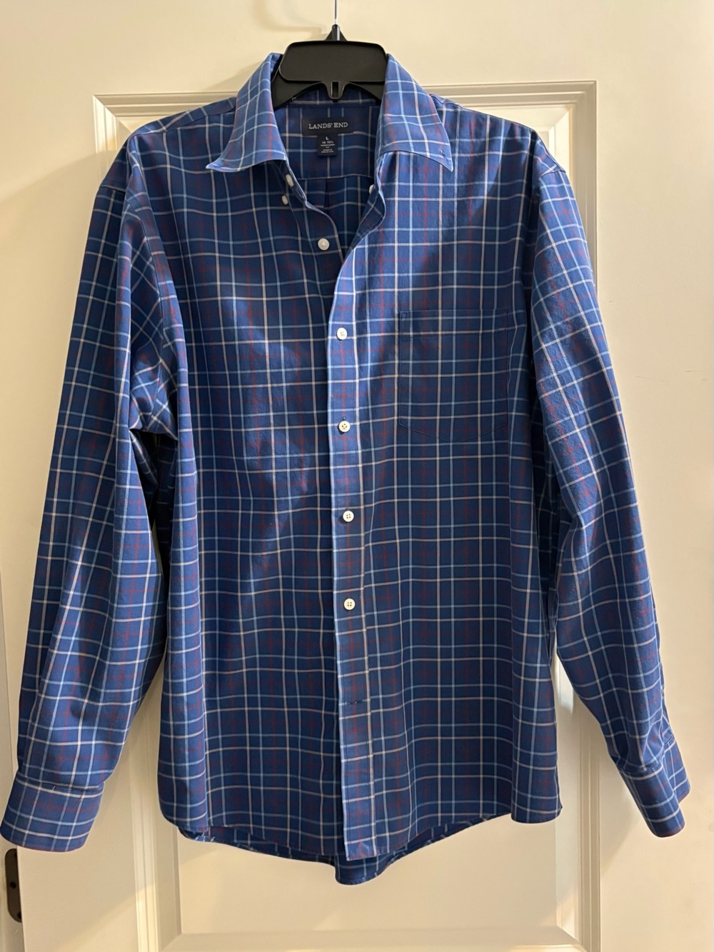 Lands' End Men's 100% Cotton Blue Plaid Button-Down Traditional Fit Shirt
Large